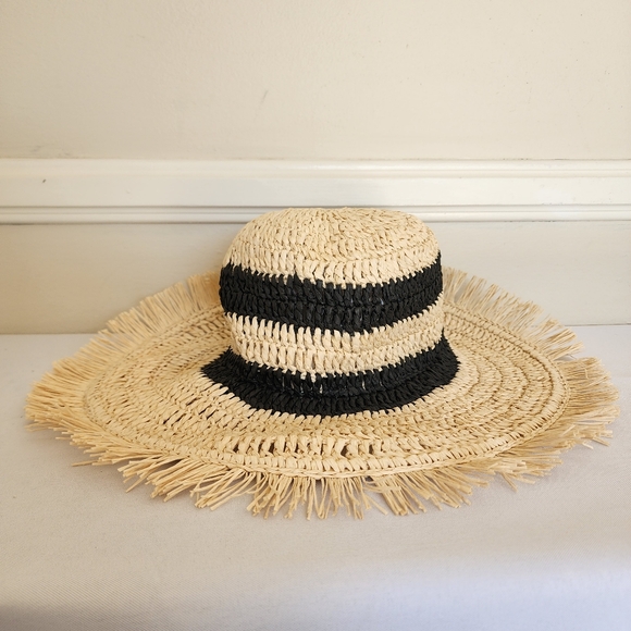 NWT Express Straw Sun Hat Tan/Black - Picture 4 of 7